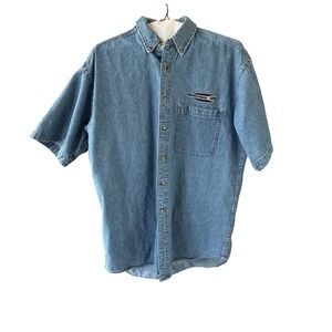 C.C. Creations Denim Shirt Medium Blue Texas A&M '76 Vintage Short Sleeve Button